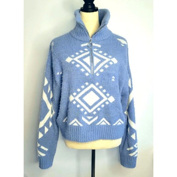 Jessica Simpson Sweaters - NWOT Blue Soft Knit Quarter zip Sweater Women Size Large